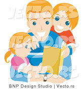 Vector of Happy Dad Reading Book Story to His Daughter and Son by BNP Design Studio