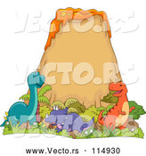 Vector of Happy Dinosaurs at a Volcano by BNP Design Studio