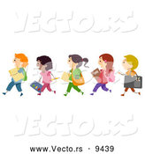 Vector of Happy Diverse Cartoon Children Walking in Line to Art School by BNP Design Studio