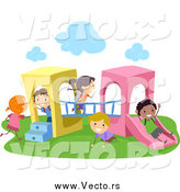 Vector of Happy Diverse Stick Students Playing on a Playground Structure by BNP Design Studio