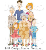 Vector of Happy Extended Family Standing Together by BNP Design Studio