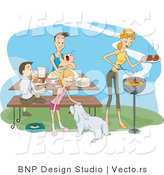 Vector of Happy Family Having Bbq Picnic by BNP Design Studio