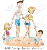 Vector of Happy Family of 4 Playing Together at a Beach by BNP Design Studio
