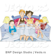 Vector of Happy Family Sitting in Bed and Reading Book by BNP Design Studio