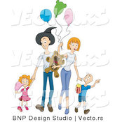 Vector of Happy Family Walking Through Amusement Park by BNP Design Studio