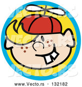 Vector of Happy Freckled Blond Haired Boy with Buck Teeth, Wearing a Spinner Hat by Andy Nortnik