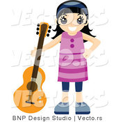 Vector of Happy Girl Standing Beside Her Guitar by BNP Design Studio