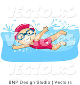 Vector of Happy Girl Swimming While Wearing a Hair Cap by BNP Design Studio