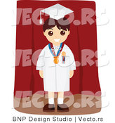 Vector of Happy Graduate Boy Standing in Front of a Red Curtain by BNP Design Studio