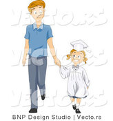 Vector of Happy Graduate Girl Holding Dad's Hand While Walking Forward - Cartoon Styled by BNP Design Studio