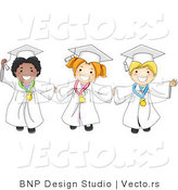 Vector of Happy Graduating Kids Holding Hands and Wearing Medals - Cartoon Styled by BNP Design Studio