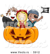 Vector of Happy Halloween Cartoon Kids Inside a Giant Carved Pumpkin by BNP Design Studio