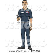 Vector of Happy Hispanic Male Auto Mechanic Holding a Wrench by Cartoon Solutions