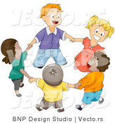 Vector of Happy Kids Holding Hands and Walking in a Circle - Diverse Cartoon Design by BNP Design Studio