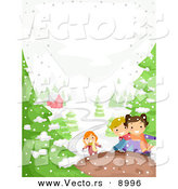 Vector of Happy Kids Playing in Winter Snow near a House by BNP Design Studio