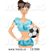 Vector of Happy Lady with a Soccer Ball on Her Hip by BNP Design Studio
