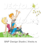 Vector of Happy Mom, Dad and Boy Flying a Kite at a Park by BNP Design Studio