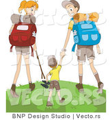 Vector of Happy Mom, Dad and Son Hiking Together by BNP Design Studio
