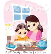 Vector of Happy Mother Helping Son with School Work by BNP Design Studio