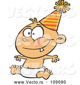 Vector of Happy New Year Caucasian Baby Sitting in a Diaper and Wearing a Party Hat by Toonaday