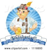 Vector of Happy Oktoberfest Guy Holding Beer over a Banner by Pushkin