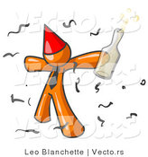 Vector of Happy Orange Guy Partying with a Party Hat, Confetti and a Bottle of Liquor by Leo Blanchette