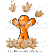 Vector of Happy Orange Guy Tossing up Autumn Leaves in the Air, Symbolizing Happiness, Freedom, and Being Carefree by Leo Blanchette