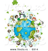 Vector of Happy St. Patrick's Day Kids with Clovers Around Earth by BNP Design Studio