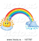 Vector of Happy Sun Cartoon and Rainbow with Rain by Visekart