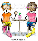Vector of Happy White and Black Stick Girls Sitting at a Table by BNP Design Studio