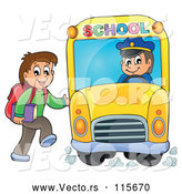 Vector of Happy White Boy Loading a School Bus by Visekart