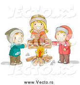 Vector of Happy White Children Roasting over a Campfire by BNP Design Studio