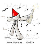 Vector of Happy White Guy Partying with a Party Hat, Confetti and a Bottle of Liquor by Leo Blanchette