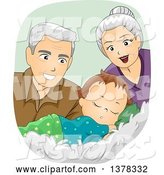 Vector of Happy White Senior Grandparents Looking at a Sleeping Baby Boy by BNP Design Studio