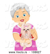 Vector of Happy White Senior Woman Holding Her Shihtzu Dog by BNP Design Studio