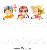 Vector of Happy White Stick Kids Eating Ice Cream over a Sign by BNP Design Studio