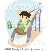 Vector of Happy Young Boy Going down a Slide at a Playground by BNP Design Studio