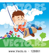 Vector of Happy Young Boy Swinging Outdoors on a Summer Day by TA Images