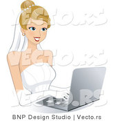 Vector of Happy Young Bride Shopping Online Computer Laptop by BNP Design Studio