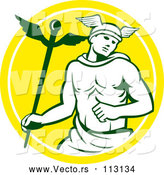 Vector of Hermes Man with a Caduceus - Yellow and White Circle Theme by Patrimonio