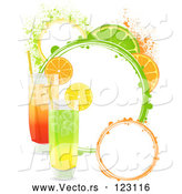 Vector of Highball Cocktails with Lemon Orange and Lime Slices and Grunge Circles by Elaineitalia