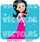 Vector of Hispanic Pageant Contestant Wearing a Sash and a Pink Evening Gown by Monica