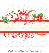 Vector of Holly Leaves and Red Scrolling Vines - Christmas Themed Blank Banner by OnFocusMedia