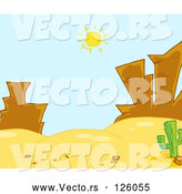 Vector of Hot Sun Shining down on Rock Formations in a Desert Landscape by Hit Toon