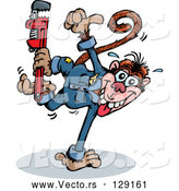 Vector of Hyper Cartoon Monkey Mascot Holding a Monkey Wrench by Dennis Holmes Designs