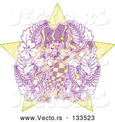Vector of Joker Jester in Purple and Yellow Holding a Staff by Leo Blanchette