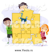 Vector of Kids Assembling a Large Jigsaw Puzzle by BNP Design Studio