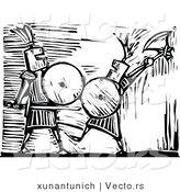 Vector of Knights Battling Each Other - Black and White Woodcut by Xunantunich