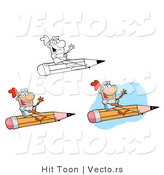 Vector of Knights Flying on Pencils - 3 Versions by Hit Toon