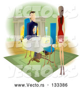 Vector of Lady Approaching a Guy with a Gift Behind Her Back by AtStockIllustration